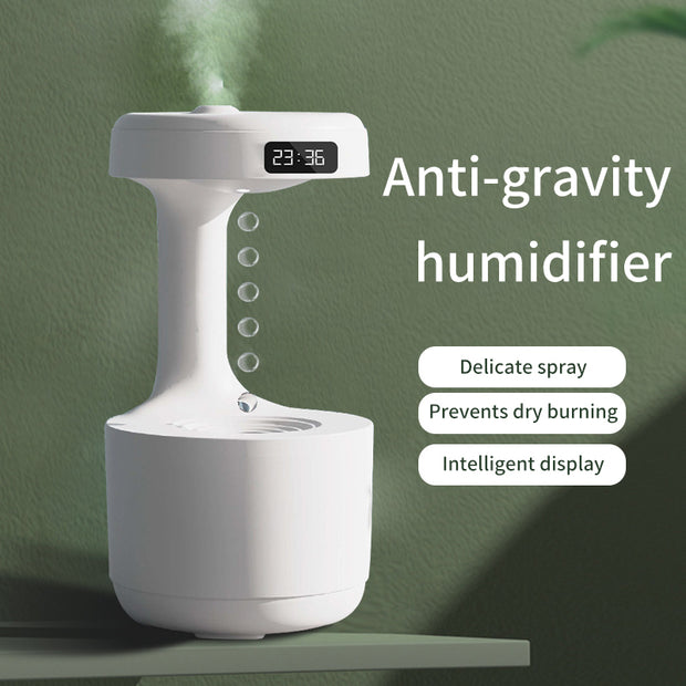 Anti gravity Humidifier - Creative Water Drop Back flow! Bedroom, Office, Desktop - LED Time Display.