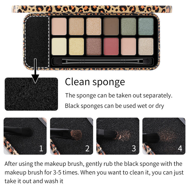 Romantic Beauty Multicolor Leopard Eye Shadow Plate Pearlescent Matte Glitter Powder Eye Shadow With Black Eye Shadow Brush