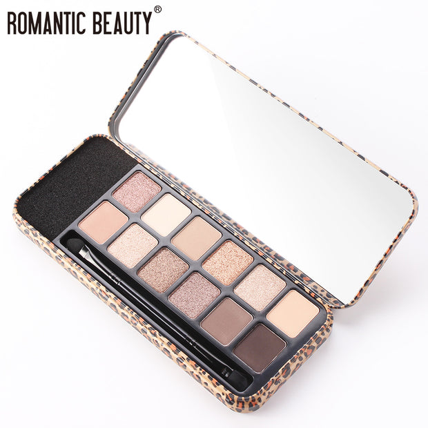 Romantic Beauty Multicolor Leopard Eye Shadow Plate Pearlescent Matte Glitter Powder Eye Shadow With Black Eye Shadow Brush