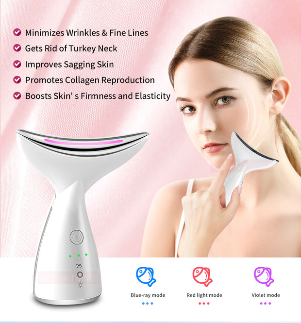 EMS Neck and Face Beauty Device With 3 Colours, LED Photon Therapy, Skin Tightening - Reduce Double Chin Face Lifting Device.