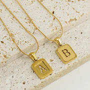 Alphabet Necklace 26 Letters Hollow Out Square 18K Necklace Fashion Jewelry