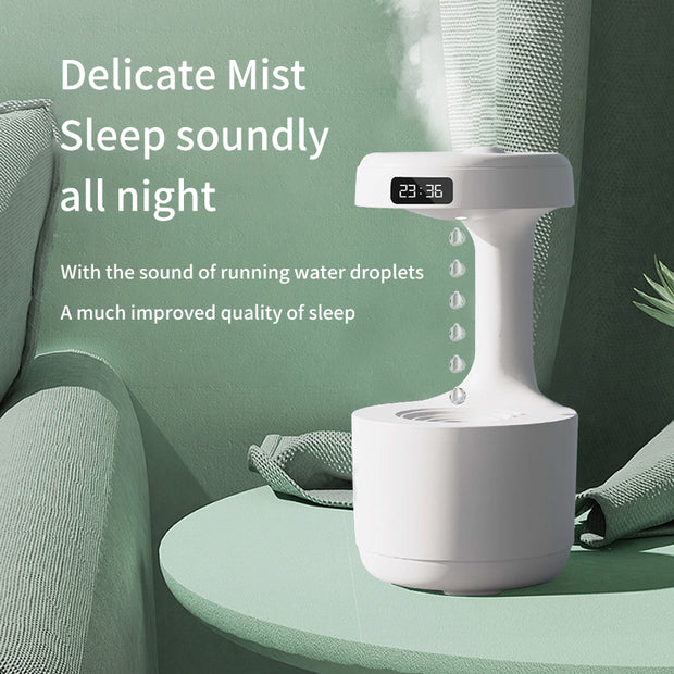 Anti gravity Humidifier - Creative Water Drop Back flow! Bedroom, Office, Desktop - LED Time Display.