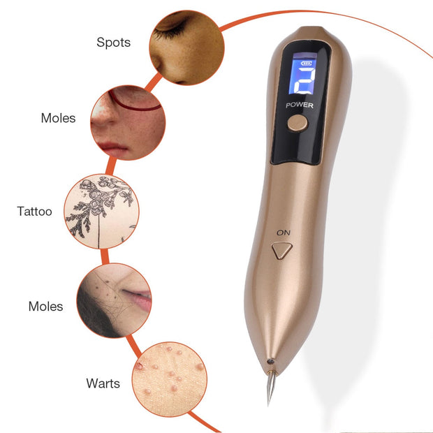 Face Skin Dark Spot Remover - 9 Level LCD, Mole Tattoo Removal Laser Plasma Pen Machine Facial Freckle, Tag, Wart Removal.