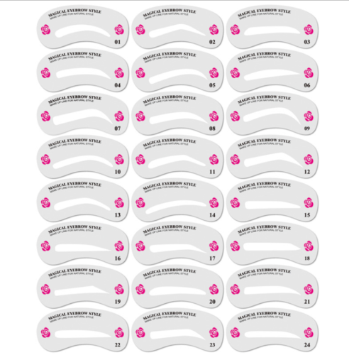 Eyebrow Stamp Stencil Kit, 24 Pc Eyebrow Shaping Stencils, Long-lasting Eyebrow Brow Definer, Perfect Make-up Reusable Kit