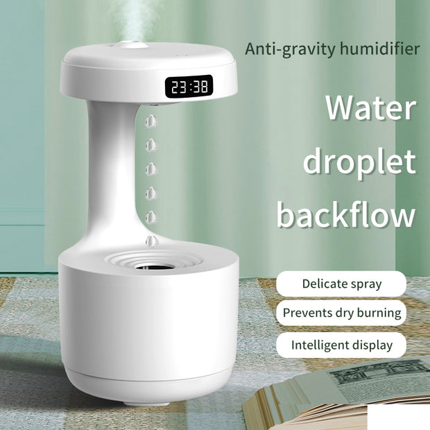 Anti gravity Humidifier - Creative Water Drop Back flow! Bedroom, Office, Desktop - LED Time Display.