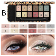 Romantic Beauty Multicolor Leopard Eye Shadow Plate Pearlescent Matte Glitter Powder Eye Shadow With Black Eye Shadow Brush