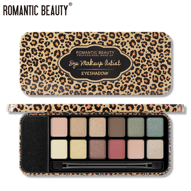 Romantic Beauty Multicolor Leopard Eye Shadow Plate Pearlescent Matte Glitter Powder Eye Shadow With Black Eye Shadow Brush