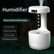 Anti gravity Humidifier - Creative Water Drop Back flow! Bedroom, Office, Desktop - LED Time Display.