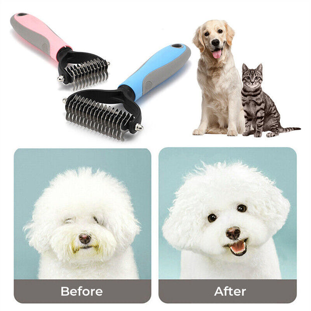 "Fur Perfection: Double-Sided Shedding and Dematting with Our Pet Grooming Brush."